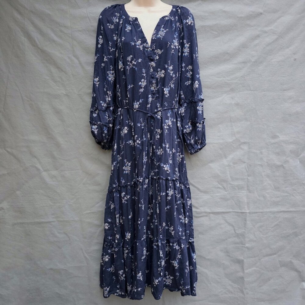 Vineyard Vines Tiered Ruffled Maxi Dress Blue Size L Floral Cottage Core